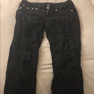 True Religion black skinny leg ripped jeans